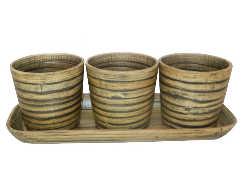 4pc bamboo planter with tray